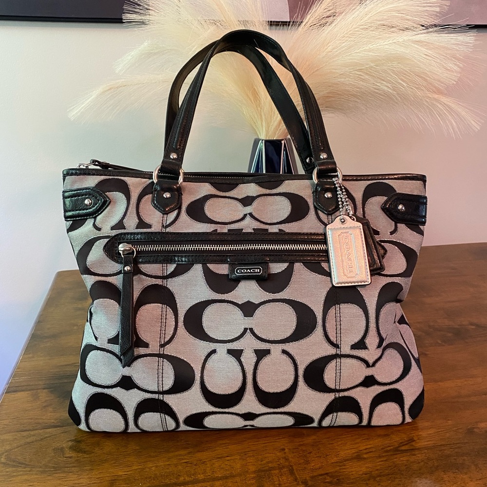 Large Grey & Black Coach Purse